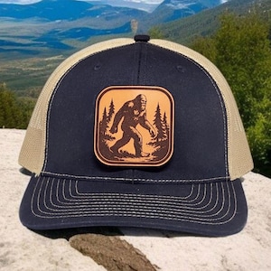 Bigfoot Trucker Hat: Genuine Leather Patch, Sasquatch Gift