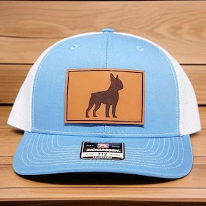 Boston Terrier Hat, Boston Terrier Gift Ideas, Terrier Mom, Puppy Gift, Trucker Hat, Leather Patch Hat, Any Dog Breeds, Richardson 112 Caps
