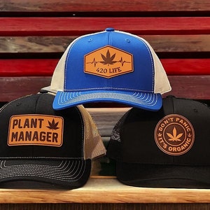 Weed Gift, Pot Leaf Hat, Stoner Gifts, Trucker Hat, Marijuana Gift, 420 Gift, Don't Panic it's Organic, Plant Manager, Leather Patch Hat