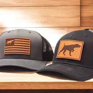 German Shorthaired Pointer Hat, GSP Hat, Dog Trucker Hat, Tails Up, Hunting Bird Dog Cap, Leather Patch Hat, Puppy Gift, Richardson 112