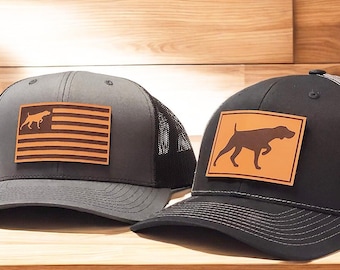 German Shorthaired Pointer Hat, GSP Hat, Dog Trucker Hat, Tails Up, Hunting Bird Dog Cap, Leather Patch Hat, Puppy Gift, Richardson 112