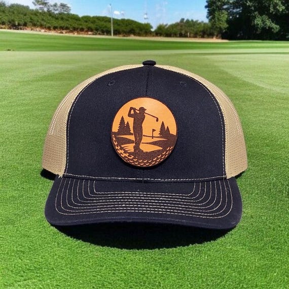 Golf Hat for Men - Golf Gift for Dad, Husband and Golfer - Golfing Leather Patch Trucker Hat - Birthday, Father's Day and Christmas Gift