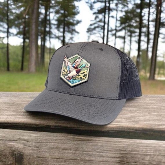 Duck Hunters Gift, Duck Hunting Hat, Trucker Hat, Mallard Duck Hat, Gift for Dad or Husband, Waterfowl Hat, UV Printed on Leatherette, Camo