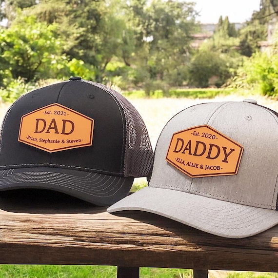 Dad Hat | Custom Hat with Kids Names | Personalized Dad Hat with Est. Date | Leather Patch Trucker Hat for Daddy | New Dad Gift