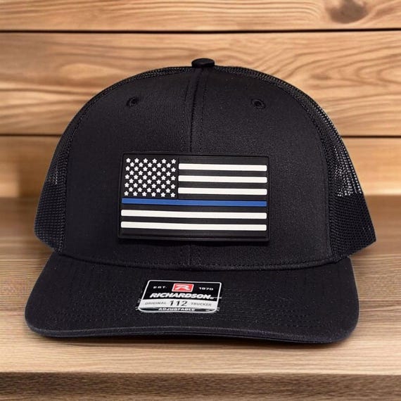 Thin Blue Line Hat, Blue Lives Matter Hat, Law Enforcement Gift, Trucker Hat, Police Blue Line Gift, PVC Patch Hat, American Flag Hat, Camo