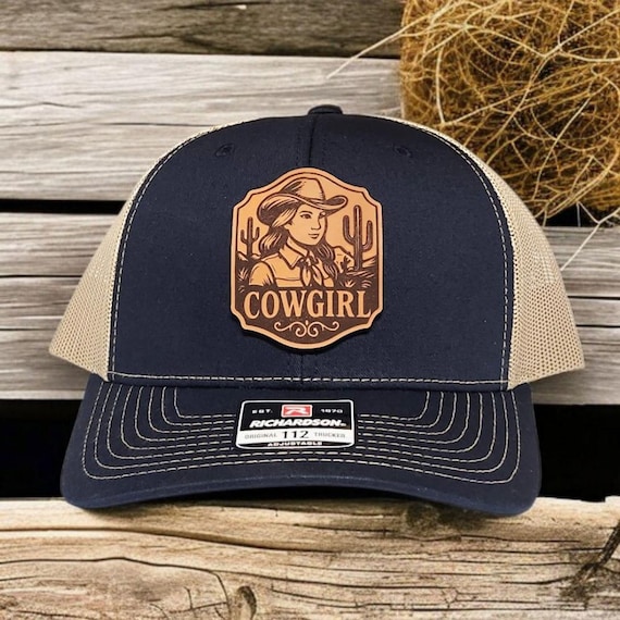 Cowgirl Trucker Hat for Women - Leather Patch Western Hat - Country Girl Richardson 112 Hat - Rodeo Hat Gift for Her - Farm and Ranch Style