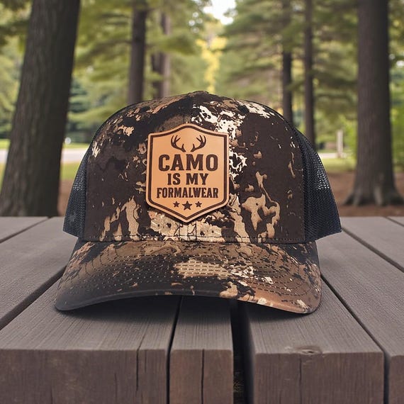 Camo is My Formalwear Trucker Hat - Deer Hunting Gift for Men - Funny Leather Patch Hat - Camo Hunters Hat for Dad Husband - Richardson 112