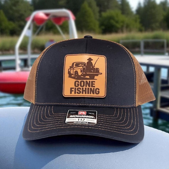 Gone Fishing Trucker Hat - Funny Fishing Hat for Men - Outdoor Fishing Hat - Gift for Fisherman or Dad - Richardson 112 Snapback Leather Hat