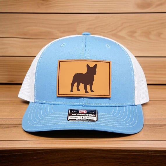 French Bulldog Gift, French Bulldog Hat, American Flag Frenchie Trucker Hat, Puppy Gift for Frenchie, Leather Patch Hat, Richardson 112