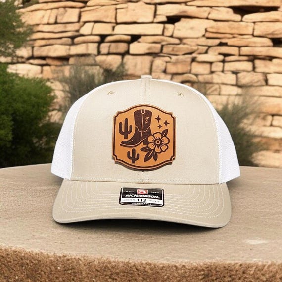 Western Cowgirl Trucker Hat with Leather Patch - Gift for Cowgirl - Rustic Ranch Style Snapback Cap - Country Music Rodeo Hat - Gift for Her