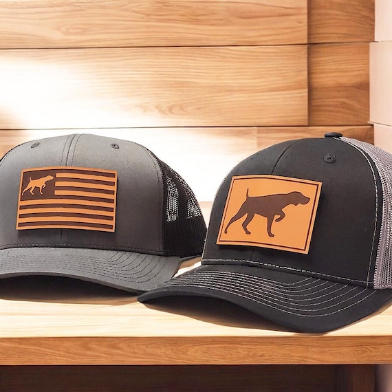German Shorthaired Pointer Hat, GSP Hat, Dog Hat, Tails Up, Hunting Bird Dog Hat, Leather Patch Hat, Puppy Gift