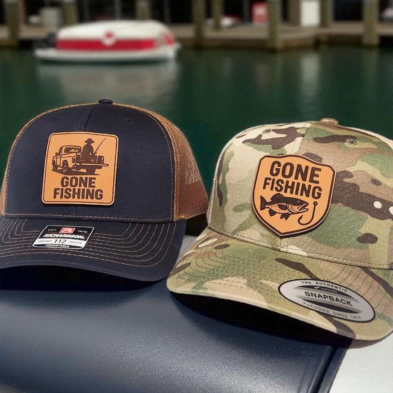Gone Fishing Hat - Leather Patch Trucker Hat - Funny Fishing Hat - Fishing Gift for Men - Fisherman Hat - Richardson 112 Snapback