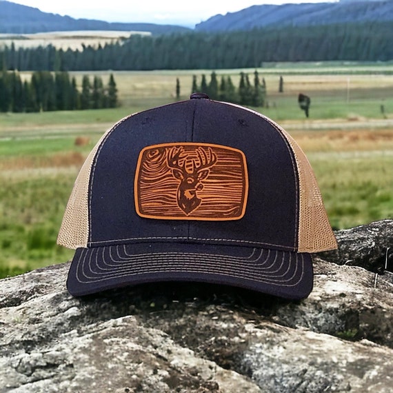 Deer Hunting Gift, Deer Hunting Hat, Leather Patch Trucker Hat, Camo Deer Hat, Deer Hunter, Hunting Hat for Husband, Youth Deer Hunting Hat