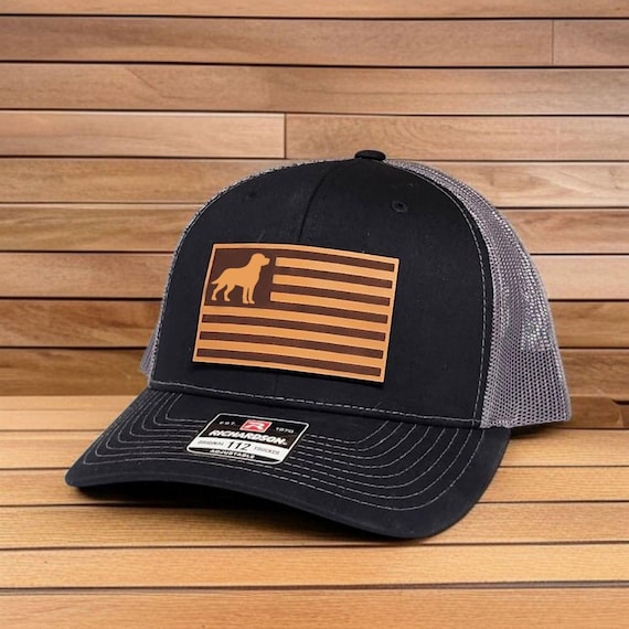 Labrador Retriever Hat, Labrador Leather Patch Cap, Lab Mom Dad Gift, Dog Lover Hat, Black Lab Lover Gift, Richardson 112 Trucker Hat