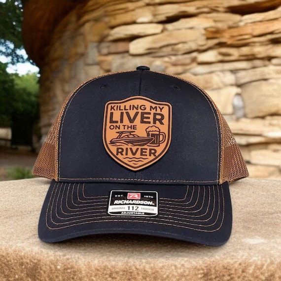 Funny Trucker Hat- Killing My Liver on the River - Patch Hat for Boaters, River Rats and Drinkers - Gift for Dad Husband - Richardson 112