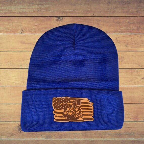 Welder Beanie with American Flag - Patriotic Winter Hat - Welding Beanie for Dad - Gift for Welders and Tradesmen - 12" Cuffed Beanie