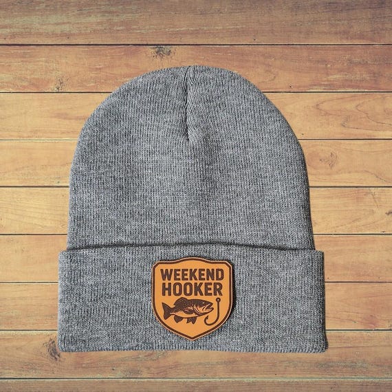Funny Fishing Beanie - Weekend Hooker Beanie - Fisherman Gift for Dad or Husband - Fishing Winter Hat - 12" Cuffed Sportsman Beanie