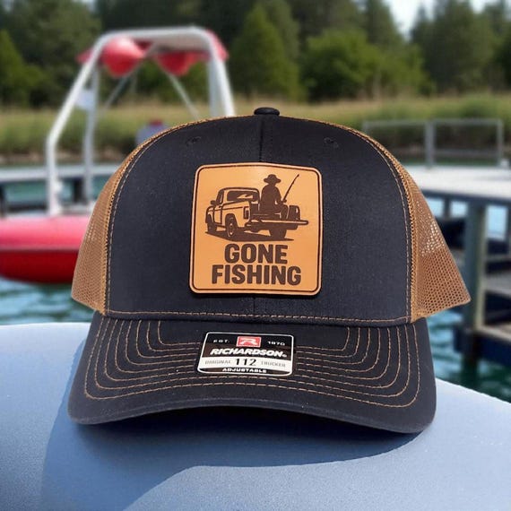 Gone Fishing Trucker Hat - Funny Fishing Hat for Men - Outdoor Fishing Hat - Gift for Fisherman or Dad - Richardson 112 Snapback Leather Hat