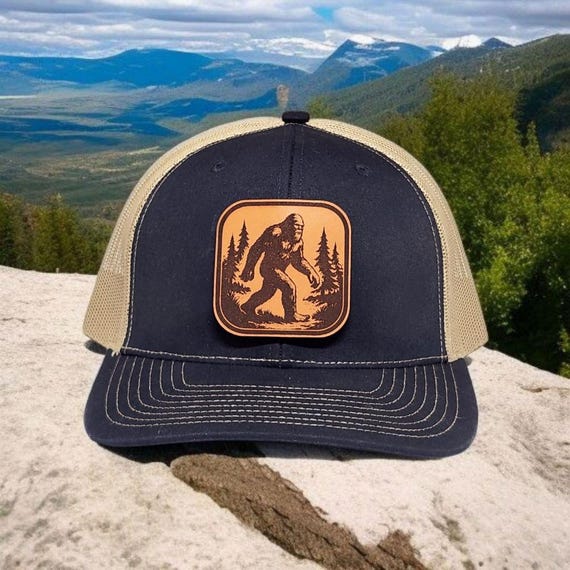Bigfoot Trucker Hat, Sasquatch Hat, Bigfoot Gifts, Yeti Hat, Leather Patch Hat, Pacific Northwest Bigfoot