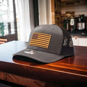 leather patch hat with American flag