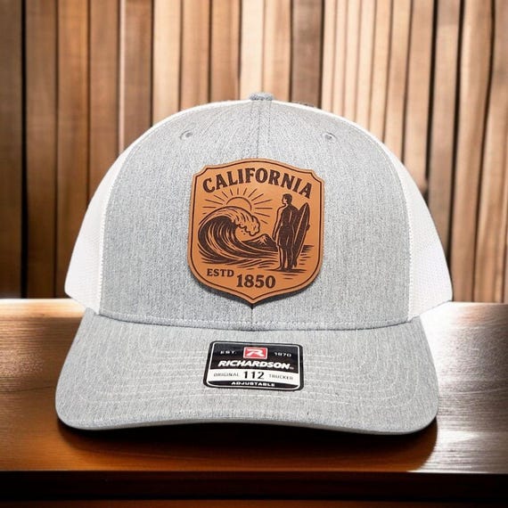 California Trucker Hat, Surfer Hat, Beach Hat, Custom Leather Patch Hat, Cute Snapback Hat, California Hat for Men and Women, California Cap