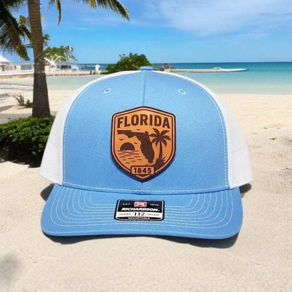 Florida Hat, Florida State Hat for Women, Trucker Hat with Leather Patch for Dad, Florida Palm Tree & Beach Gift, Cute Summer Cap