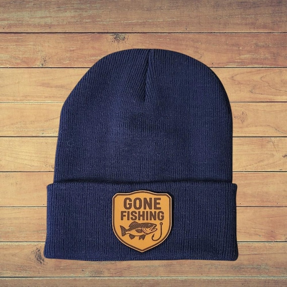 Gone Fishing Beanie - Funny Fisherman Gift - Outdoorsman Beanie for Dad - Warm Fishing Beanie Cap - Fishing Winter Hat for Men and Women
