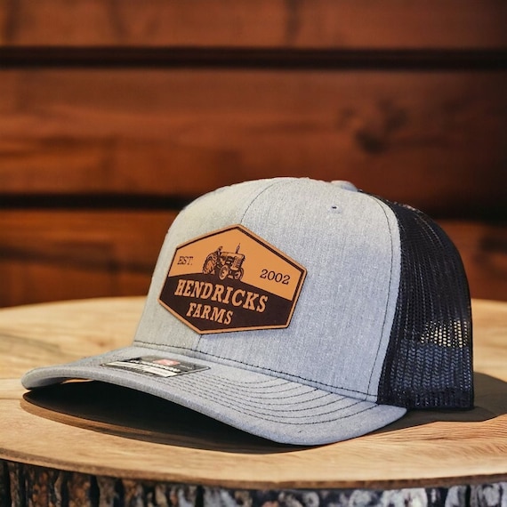 Custom Farm Name Hat with Est. Date, Tractor Hat, Trucker Hat, Personalized Leather Patch Hat, Family Ranch Hat, Farming Hat, Camo