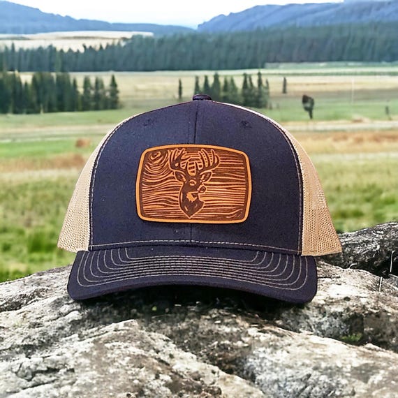 Camo Deer Hunting Hat - Leather Patch Hat - Hunting Gift for Dad and Husband - Buck Hunting Hat - Christmas Gift for Hunter - Richardson 112