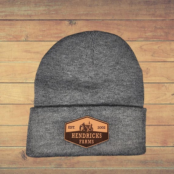 Farm Beanie with Est Date - Tractor Beanie - Farmer Winter Hat, Rustic Cap - Gift for Him or Her - 12" Cuffed Beanie