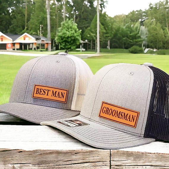 Groomsmen Leather Patch Trucker Hat - Custom Wedding Party Gift - Best Man Hat - Groomsman Gift - Hat for Groom Ring Bearer - Richardson 112