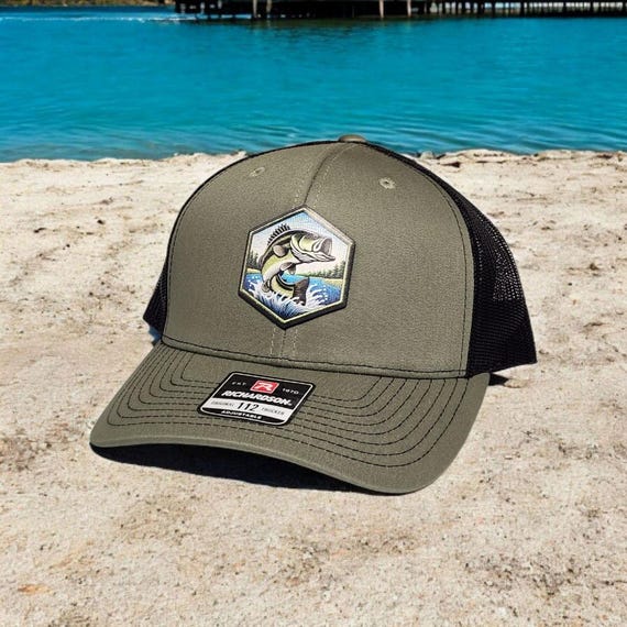 Fishing Hat, Bass Fishing Trucker Hat, Large Mouth Bass, Fishing Gift for Dad or Husband, Father's Day Gift, UV Printed on Leatherette