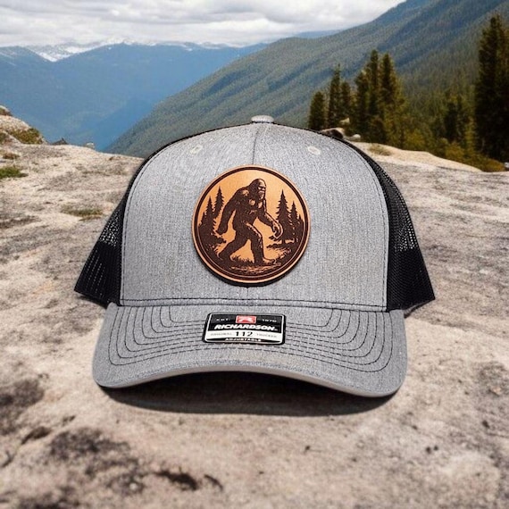 Bigfoot Hat, Sasquatch Trucker Hat, Bigfoot Gift, Yeti Ball Cap, Leather Patch Hat, Bigfoot Survivor, Sasquatch Gift for Dad