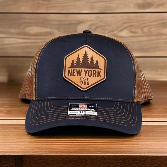 New York Hat – Leather Patch Trucker Hat – NYC Baseball Cap – Richardson 112 Snapback – Gift for Men and Women