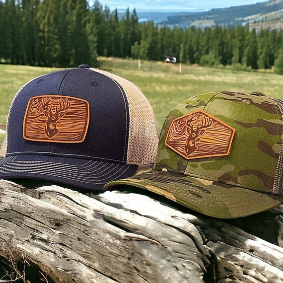 Hunting Hat - Deer Hunting Hat - Trucker Hat with Leather Patch - Hat for Outdoorsmen, Hunters, Dad or Husband - Richardson 112 Camo Hats