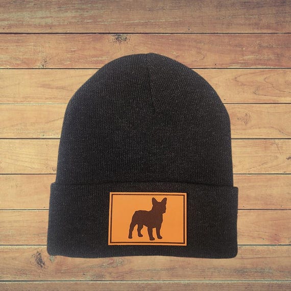 French Bulldog Beanie - Frenchie Mom Gift - Cozy Dog Lover Winter Hat for Men and Women - 12” Cuffed Winter Hat with Leather Patch