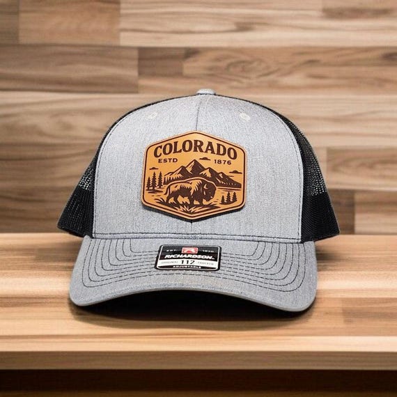 Colorado Trucker Hat, Colorado Gift, Baseball Cap, Colorado Patch Hat, Colorado Hat for Mom or Dad, Leather Patch Hat, Richardson 112, Camo