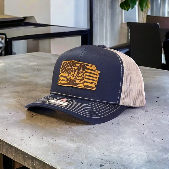 Welder Hat, Welding Trucker Hat, American Flag Leather Patch Hat, Snapback Hat for Welders, Construction Hat, Richardson 112, Camo Hats