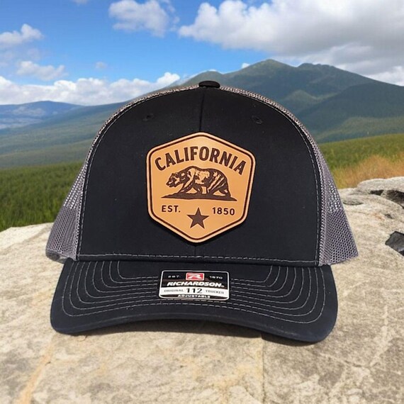 California Hat, Trucker Hat, Custom Leather Patch Hat, Cute Snapback Cap for Mom, California Hat for Men and Women, California Republic Hat