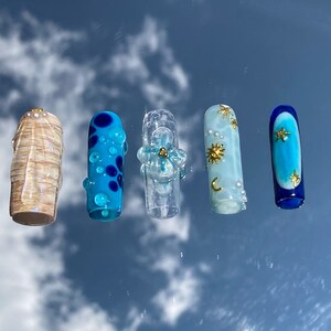 3d summer nails long square press ons summer | hand painted nails | custom press on nails | hand made Press on Nails | **READ DIS**