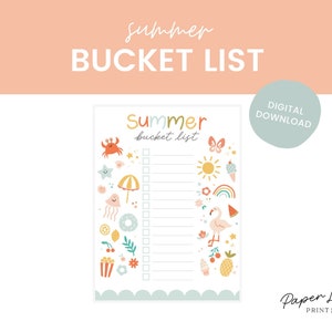 Summer Bucket List Printable, Editable Bucket List Template, Summer Bucket List for Kids, Kids Summer Activities, Summer Break Checklist