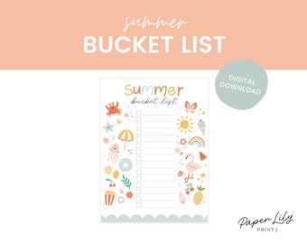 Summer Bucket List Printable, Editable Bucket List Template, Summer Bucket List for Kids, Kids Summer Activities, Summer Break Checklist