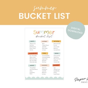 Summer Bucket List Printable, Editable Bucket List Template, Summer Bucket List for Kids, Kids Summer Activities, Summer Break Checklist