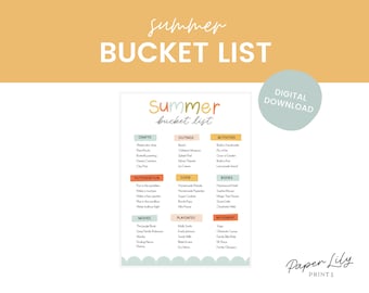 Summer Bucket List Printable, Editable Bucket List Template, Summer Bucket List for Kids, Kids Summer Activities, Summer Break Checklist