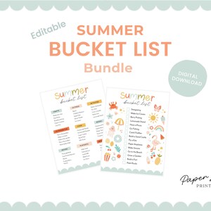 Summer Bucket List Printable, Editable Bucket List Template, Summer Bucket List for Kids, Kids Summer Activities, Summer Break Checklist