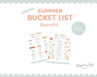 Summer Bucket List Printable, Editable Bucket List Template, Summer Bucket List for Kids, Kids Summer Activities, Summer Break Checklist