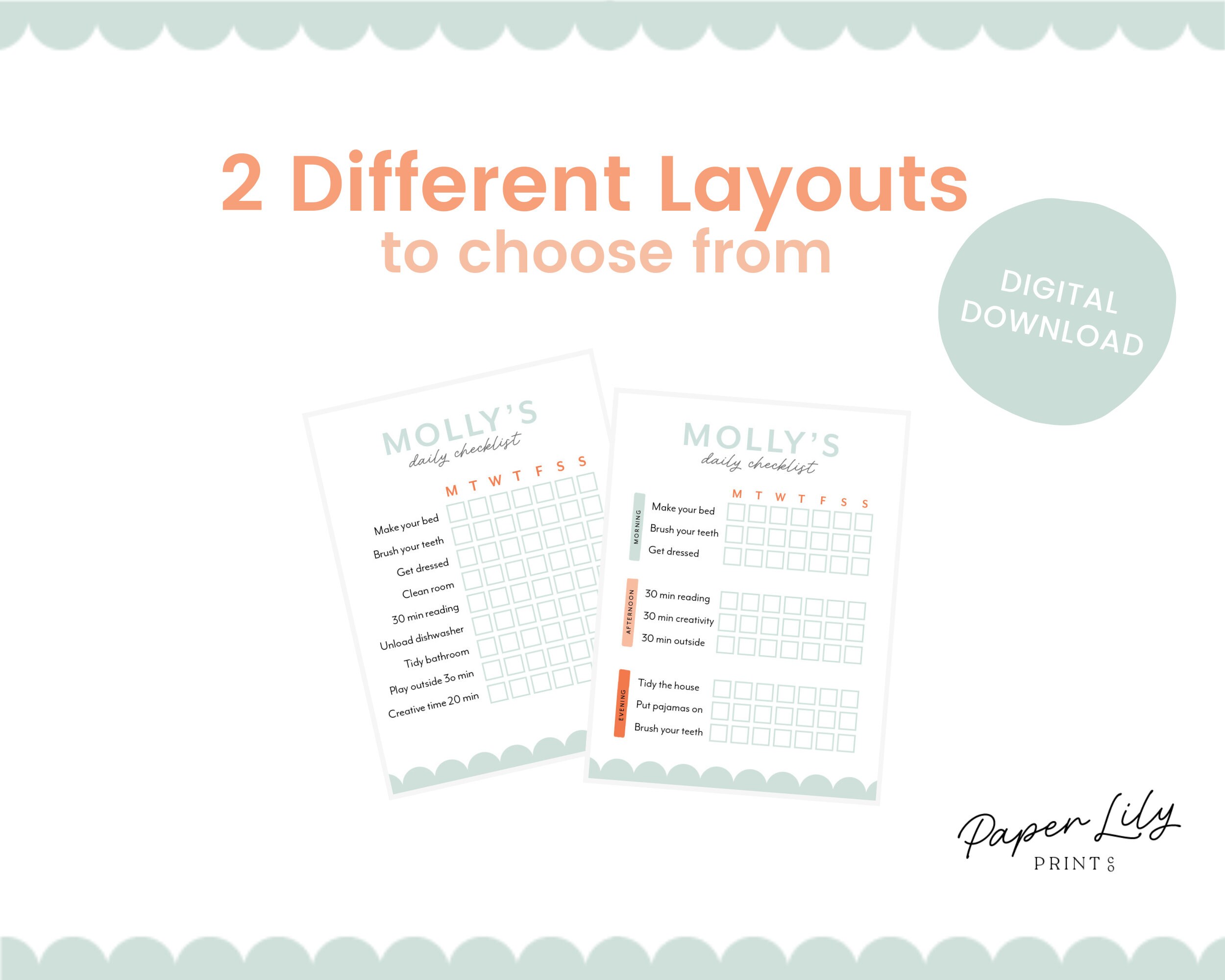 Custom Daily Checklist Printable for Kids, Editable Chore Chart, Daily ...