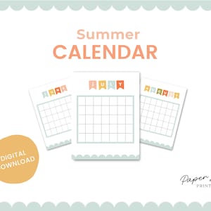 Summer Calendar Printable, Bucket List Template, Summer Planner for Kids, Kids Summer Activities, Summer Break Checklist, Printable Calendar