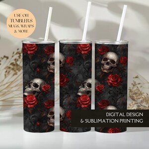 Dark Gothic Skulls With Red Roses Seamless Pattern For Halloween Digital Paper And Digital Dark Floral Seamless File - Commercial Use image 5