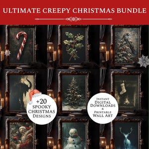 Gruselige Weihnachten Bundle Kunstdruck Gruselige Weihnachtskunst | Digitale Wand Kunst Set Urlaub Dekor Witchy Geschenke, Creepmas Wand Dekor druckbare Kunst